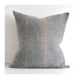Grey Plaid Alpaca Wool Throw Pillow