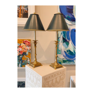 Vintage Regency Brass Tone Table Lamps with Metal Shades