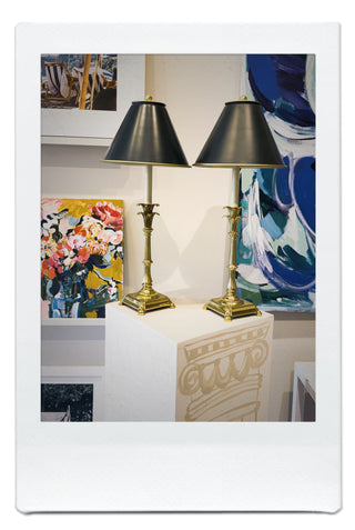 Vintage Regency Brass Tone Table Lamps with Metal Shades