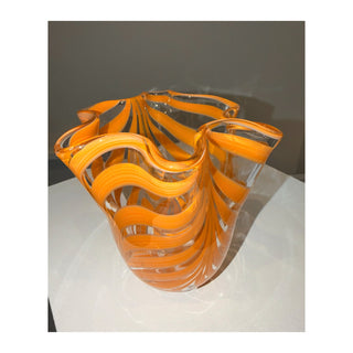 Italian Handblown Orange Ribbon Glass Vase