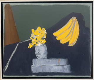 Still Life Bananas and Flowers on Books